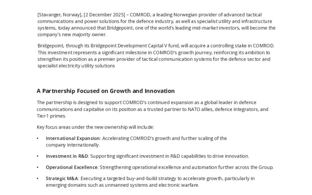 Comrod Bridgepoint Press Release 12022025
